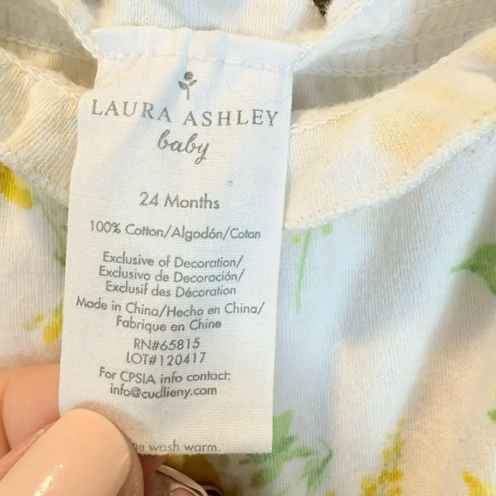 Laura Ashley Baby Romper 24 Months Smocked Jumpsuit Yellow Floral Girls